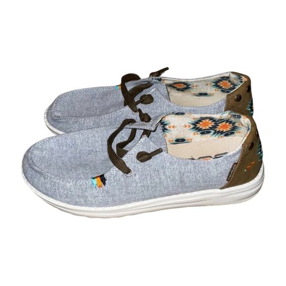 Hey Dude Wendy Rodeo Denim Slip On Aztec Blue Shoes Size 6 - Picture 1 of 7